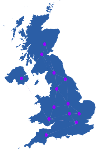 Map of UK with nodes and links